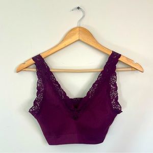 Victoria’s Secret PINK Lace Bralette Stretchy Ribbed Burgundy Deep Red